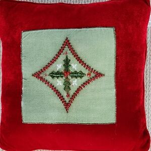 Red, And Light Green Decorative Holiday Pillow, 12x12